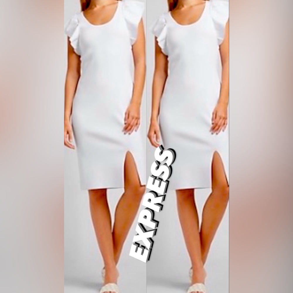EXPRESS Ruffle Sleeve Sweater Dress XL, white